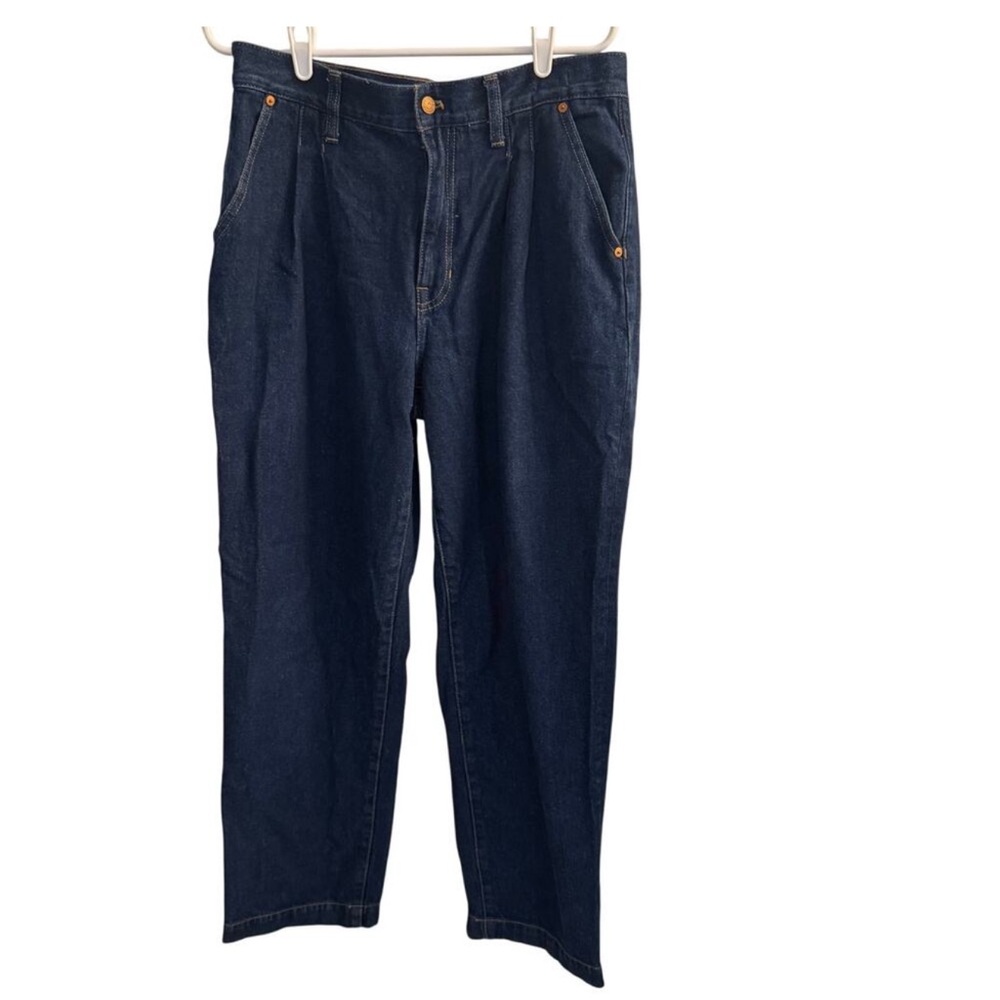 Madewell Pleated Jeans Women 10 Blue Pleated Baggy Straight Woodham Wash